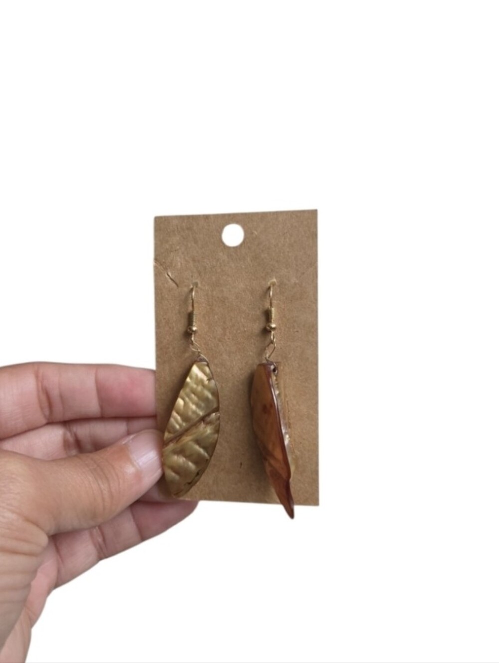 Vintage Glass Leaf-Shaped Dangle Earrings in Brown and Gold